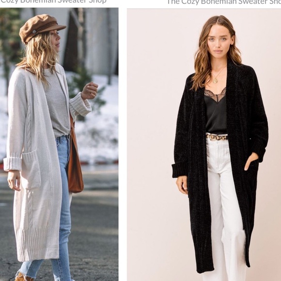 lovestitch Sweaters - Lovestitch Chenille Cable Knit Cardigan BLACK(S-M)